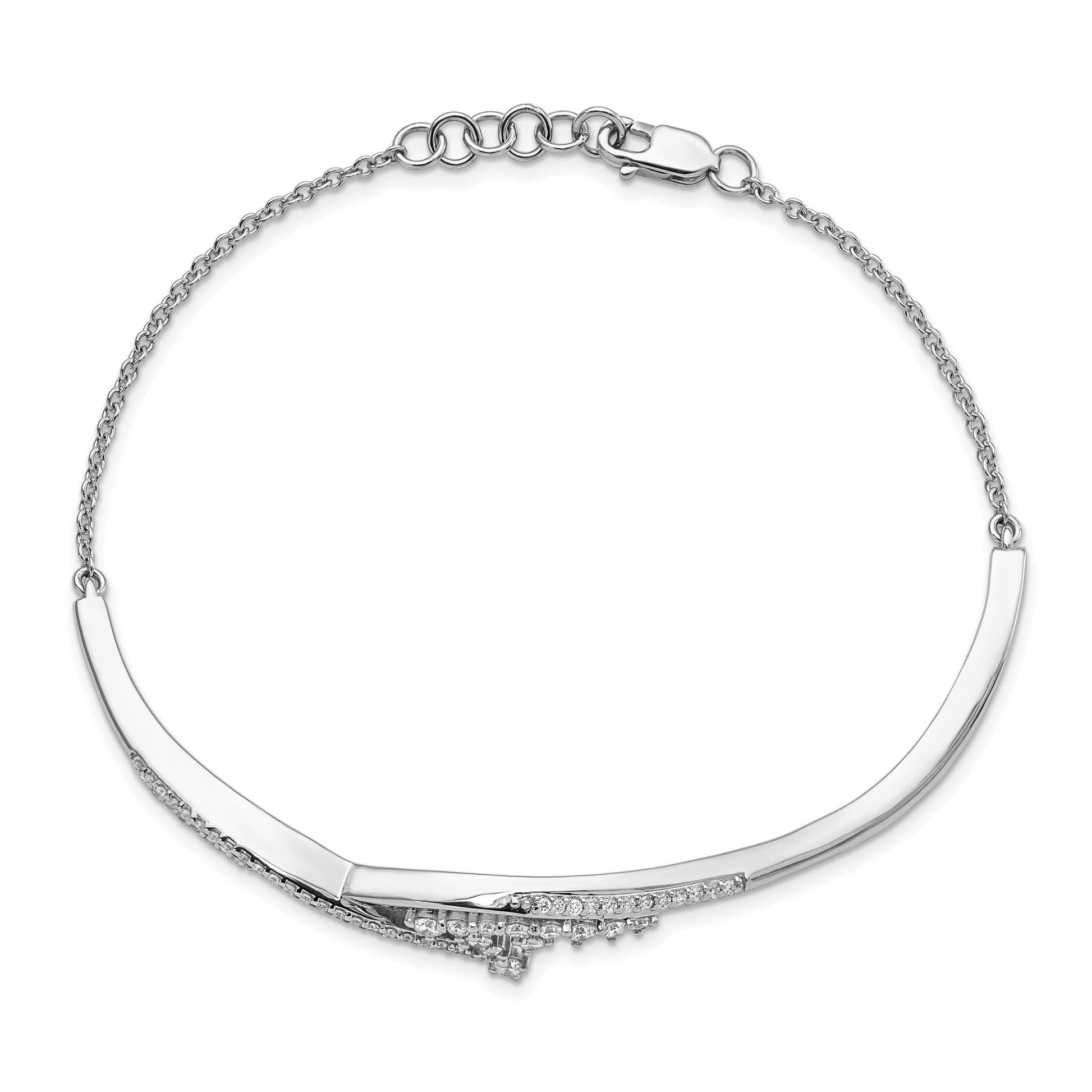 14k White Gold Fancy Florina Complete 1/2 carat Diamond Half-Bangle 7 inch Bracelet with 0.5 inch Extender