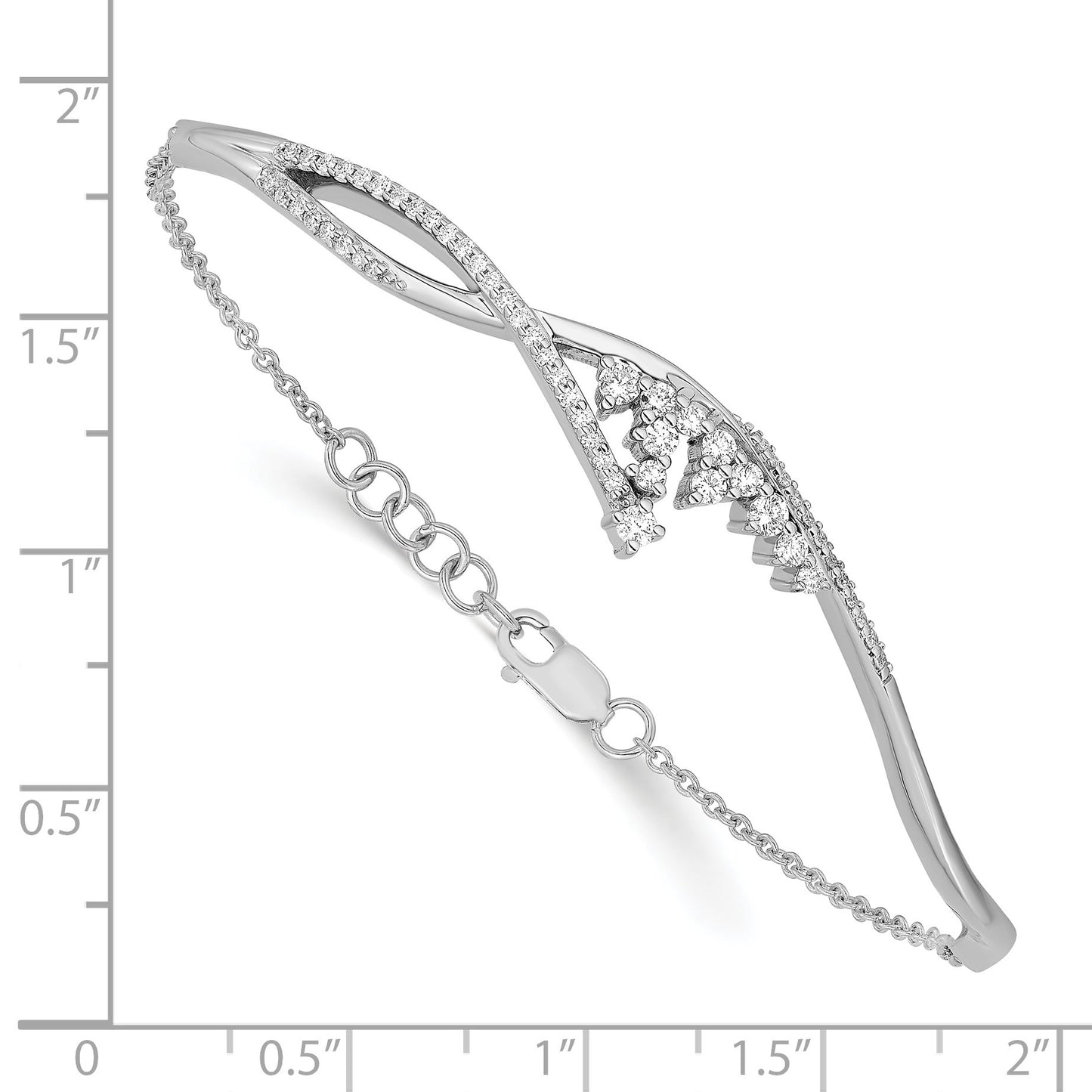 14k White Gold Fancy Florina Complete 1/2 carat Diamond Half-Bangle 7 inch Bracelet with 0.5 inch Extender