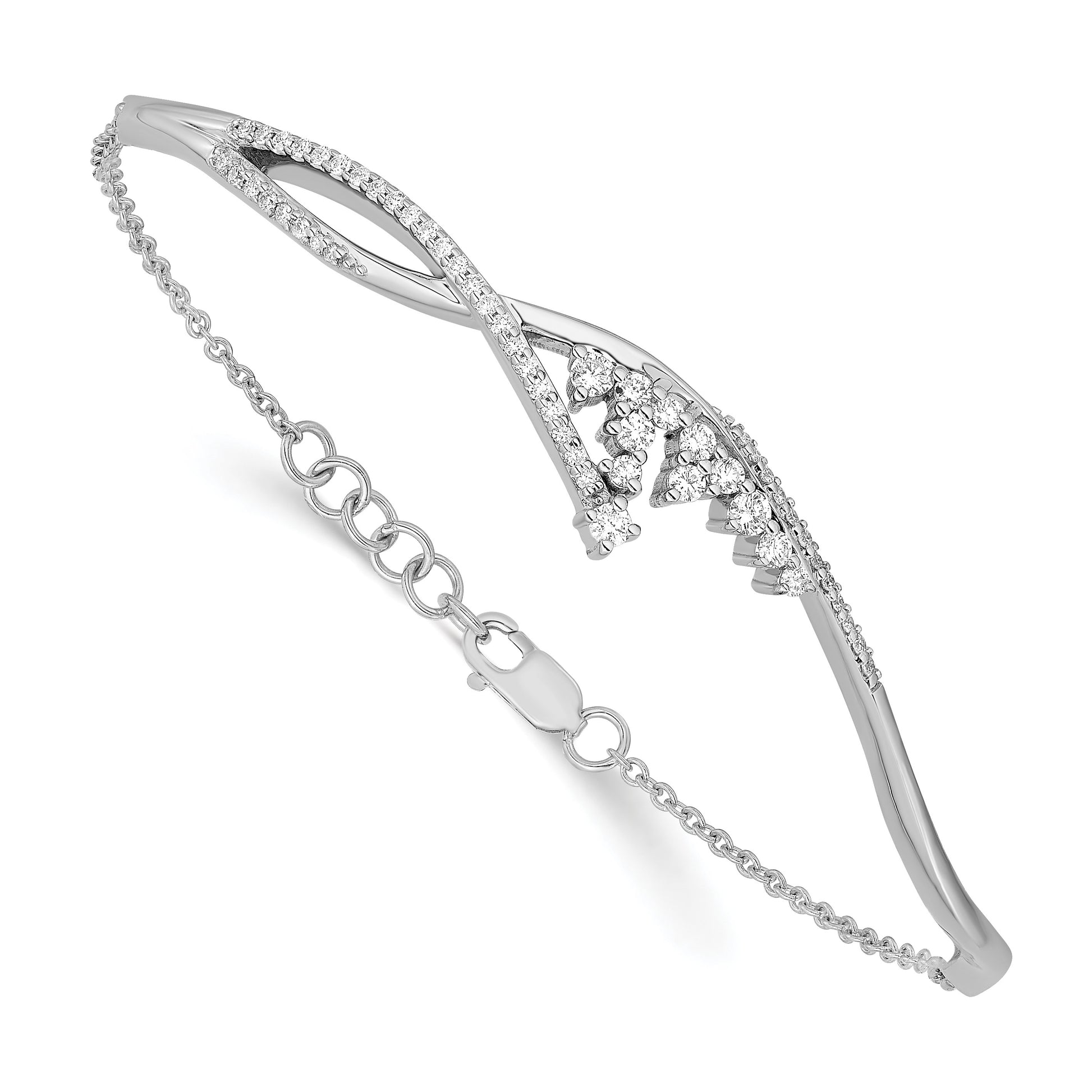 14k White Gold Fancy Florina Complete 1/2 carat Diamond Half-Bangle 7 inch Bracelet with 0.5 inch Extender