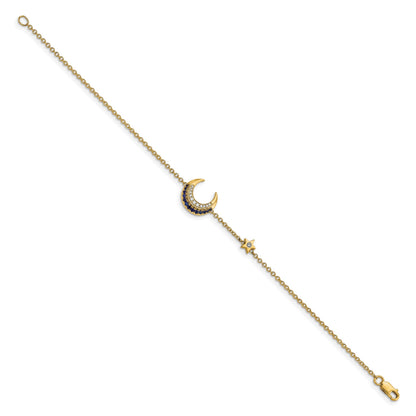 14k Complete Diamond and Sapphire Moon and Star 7in Bracelet
