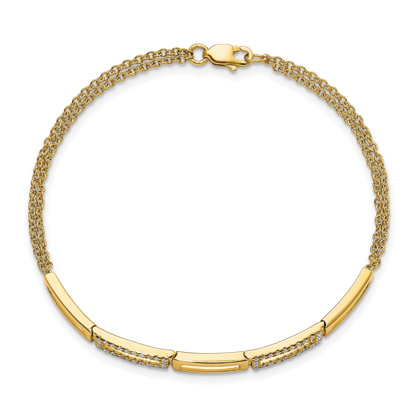 14k Polished Rectangle Link Complete 1/4 carat Diamond Double Strand 7 inch Bracelet