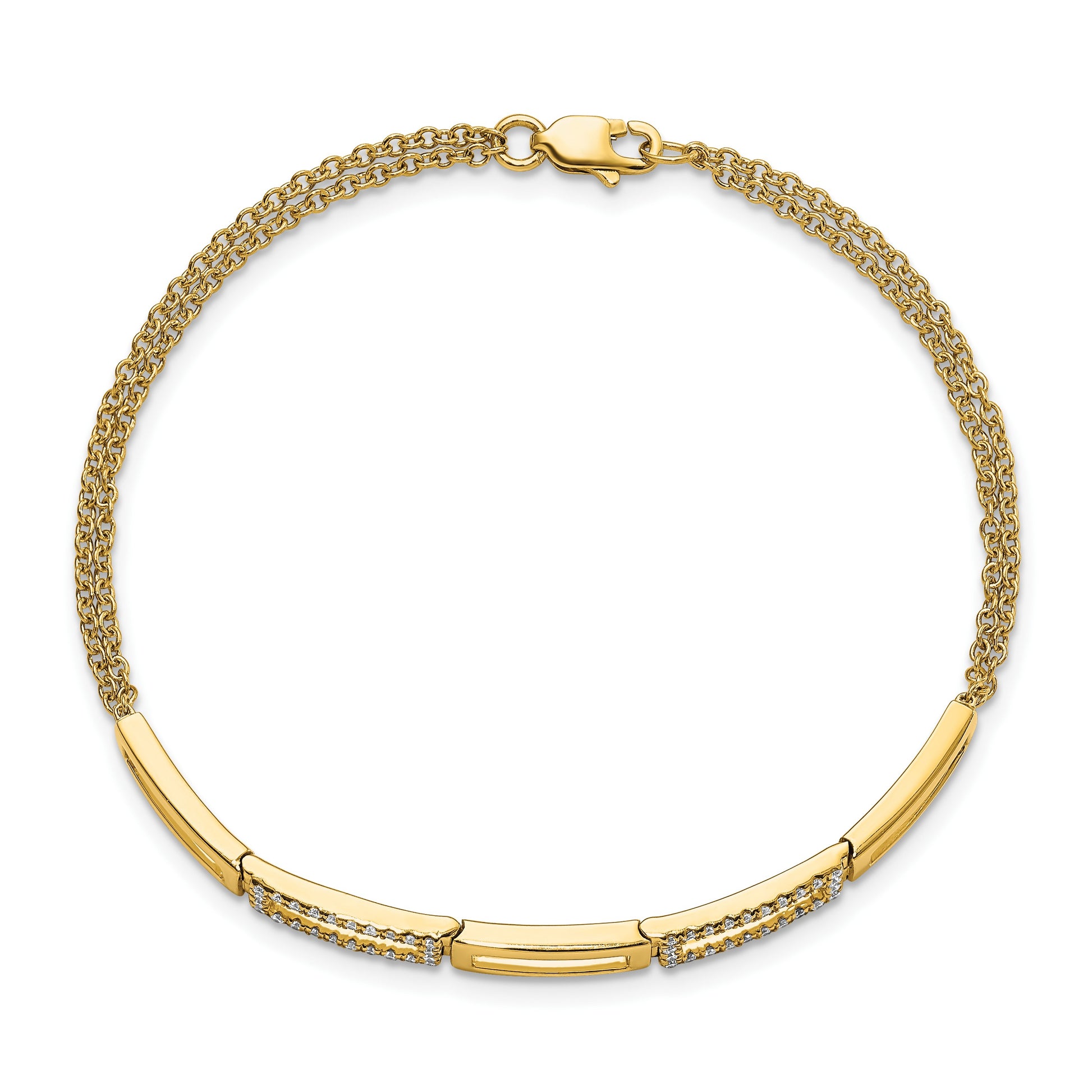 14k Polished Rectangle Link Complete 1/4 carat Diamond Double Strand 7 inch Bracelet