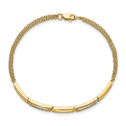 14k Polished Rectangle Link Complete 1/4 carat Diamond Double Strand 7 inch Bracelet