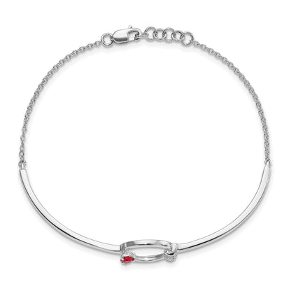 14k White Gold Polished Complete 1/10 carat Diamond and Ruby Circle Half-Bangle 7 inch Bracelet with 0.5 inch Extender