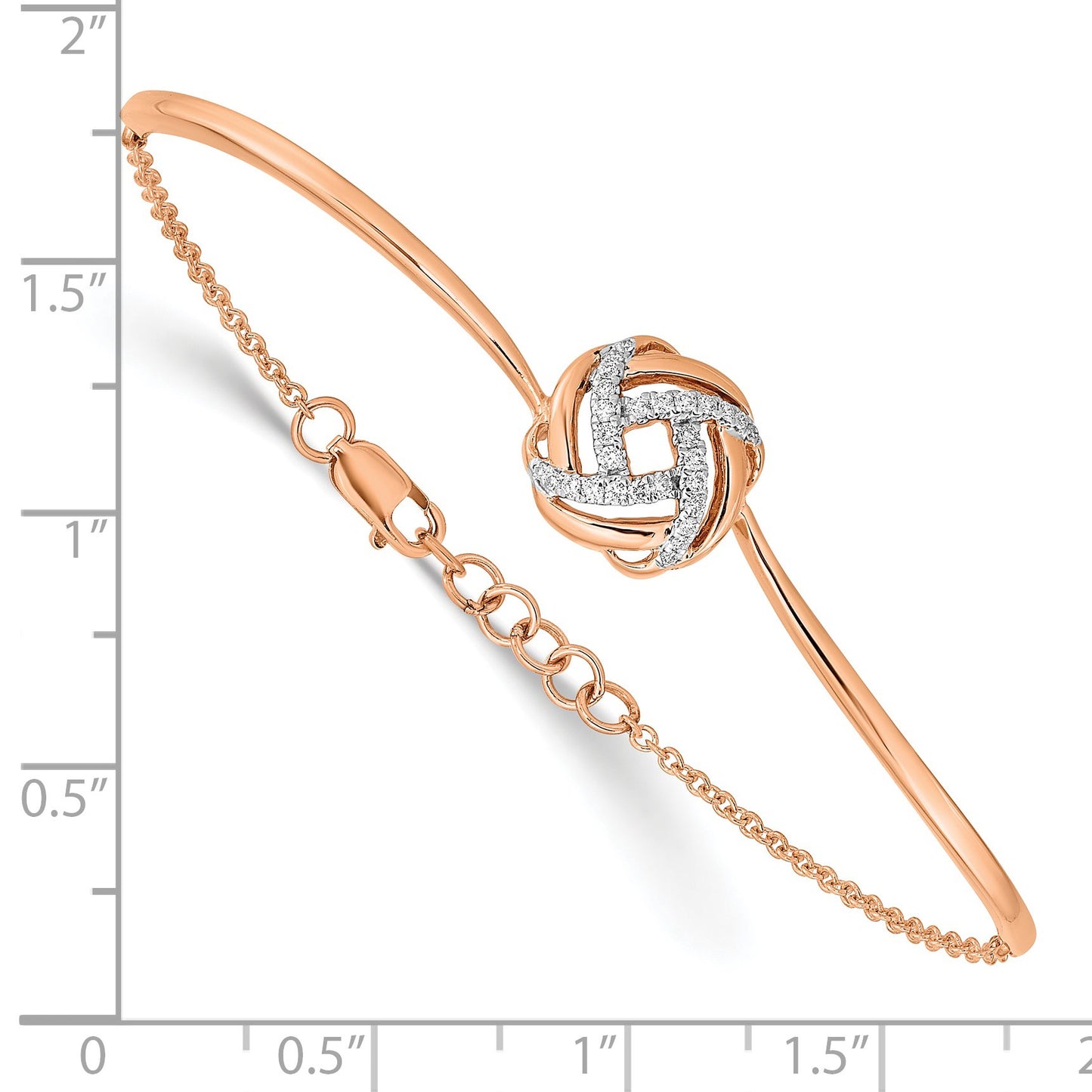 14k Rose Gold Polished Complete 1/8 carat Diamond Love Knot Half-Bangle 7 inch Bracelet with 0.5 inch Extender