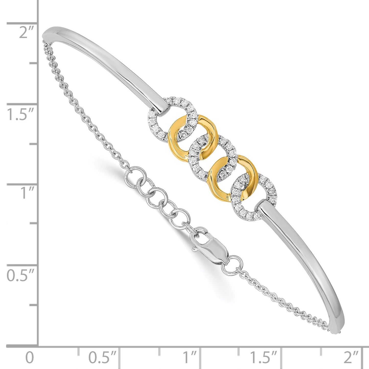 14k Two-tone Polished Complete 1/5 carat Diamond Circles Half-Bangle 7 inch Bracelet with 0.5 inch Extender