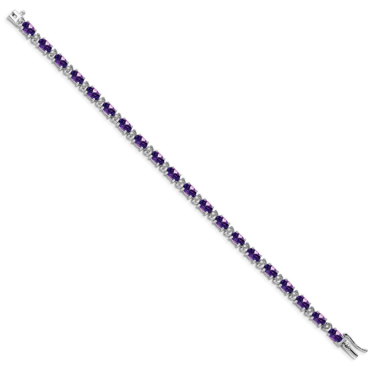 14k White Gold Complete Oval Amethyst and Diamond 7 inch Bracelet