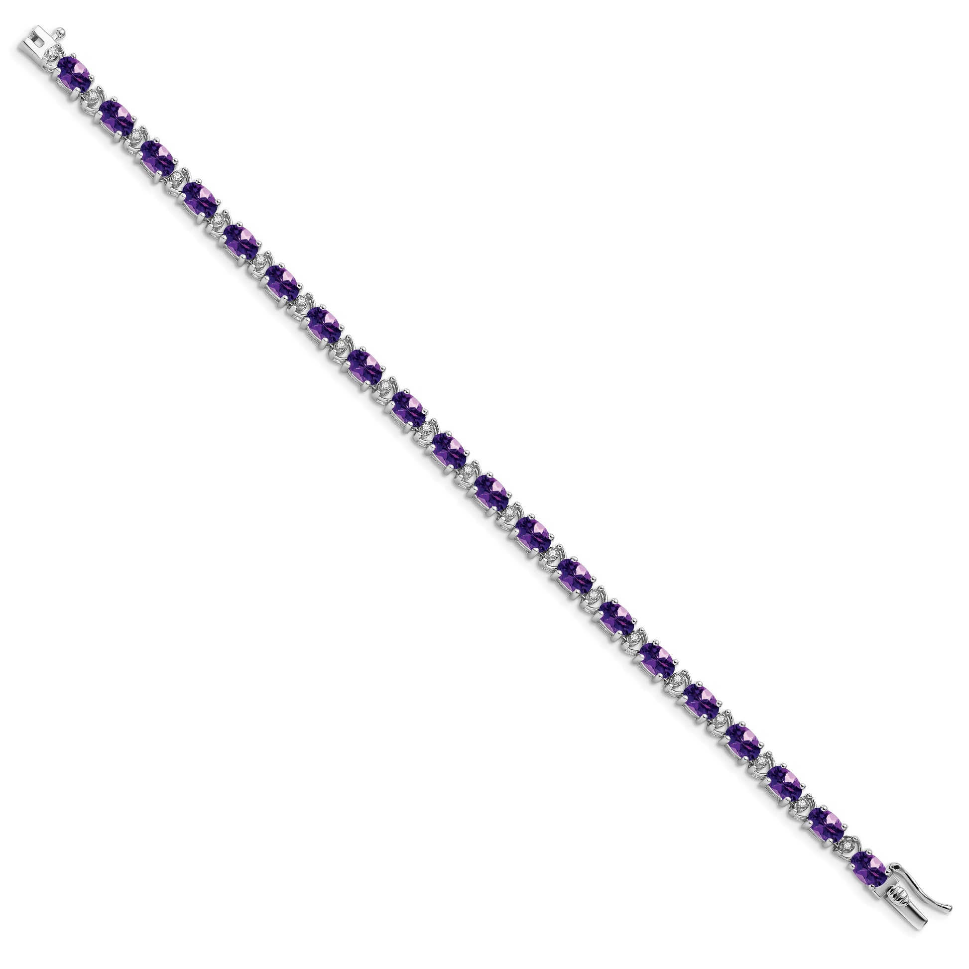 14k White Gold Complete Oval Amethyst and Diamond 7 inch Bracelet