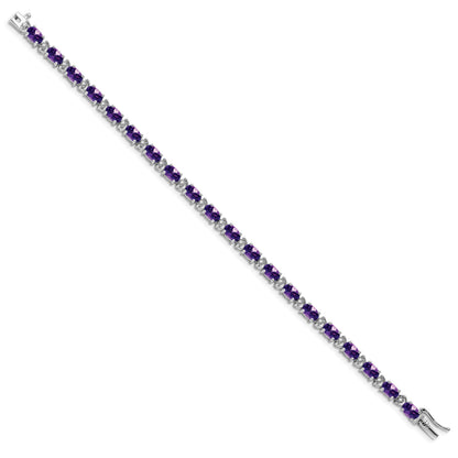 14k White Gold Complete Oval Amethyst and Diamond 7 inch Bracelet