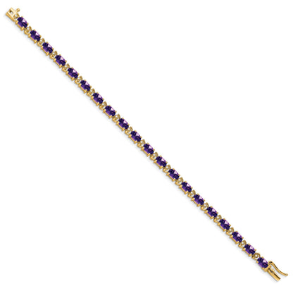 14k Complete Oval Amethyst and Diamond 7 inch Bracelet