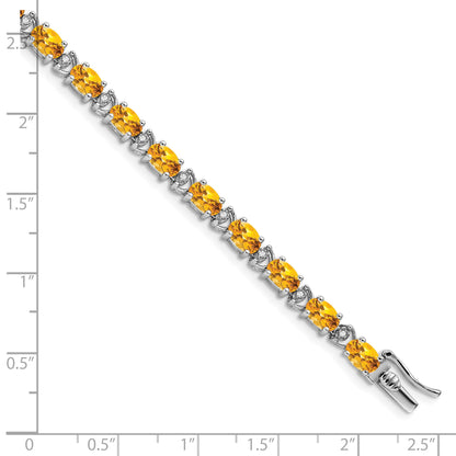 14k White Gold Complete Oval Citrine and Diamond 7 inch Bracelet