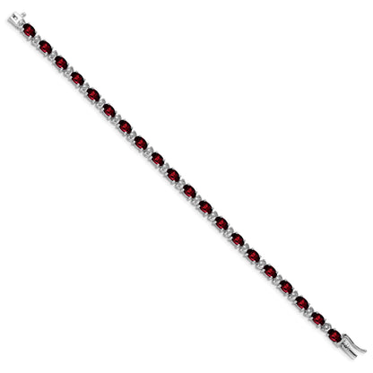 14k White Gold Complete Oval Garnet and Diamond 7 inch Bracelet