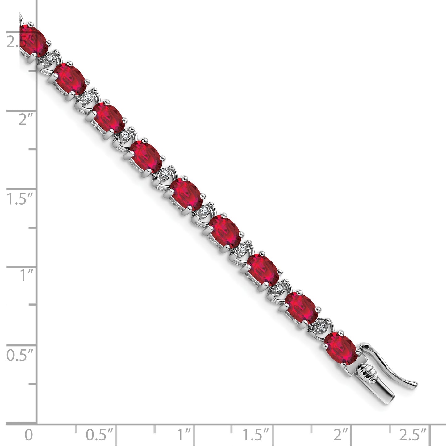 14k White Gold Complete Oval Lab Created Ruby and Diamond 7 inch Bracelet