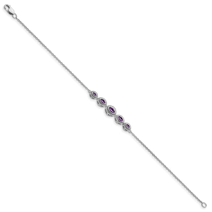 14k White Gold Complete 5-Stone Bezel-set Marquise Amethyst and Chain 7 inch Bracelet
