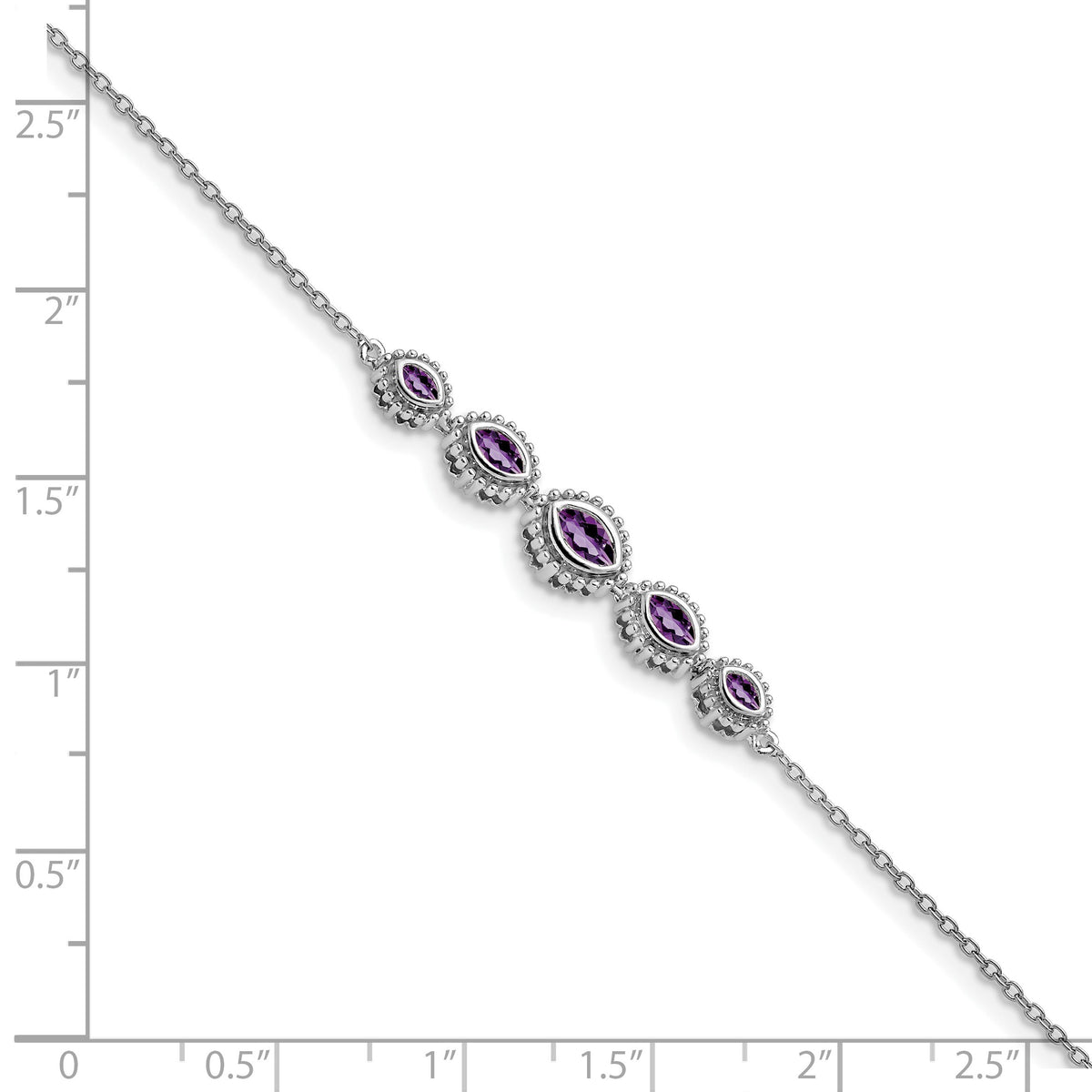14k White Gold Complete 5-Stone Bezel-set Marquise Amethyst and Chain 7 inch Bracelet