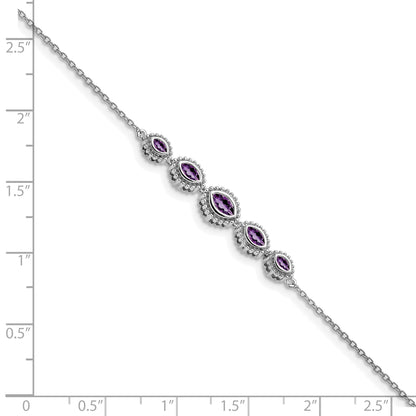 14k White Gold Complete 5-Stone Bezel-set Marquise Amethyst and Chain 7 inch Bracelet