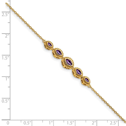 14k Complete 5-Stone Bezel-set Marquise Amethyst and Chain 7 inch Bracelet