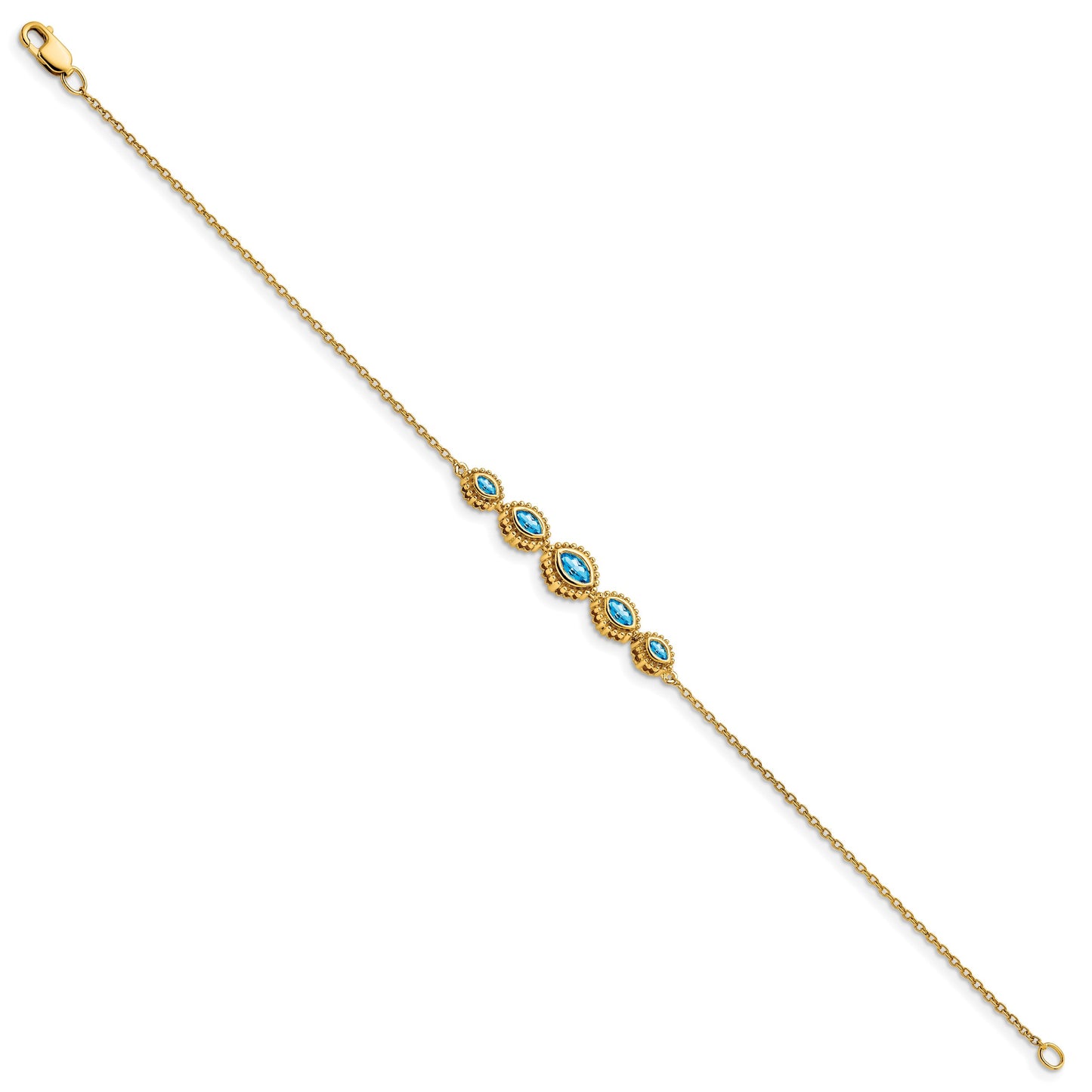 14k Complete 5-Stone Bezel-set Marquise Swiss Blue Topaz and Chain 7 inch Bracelet