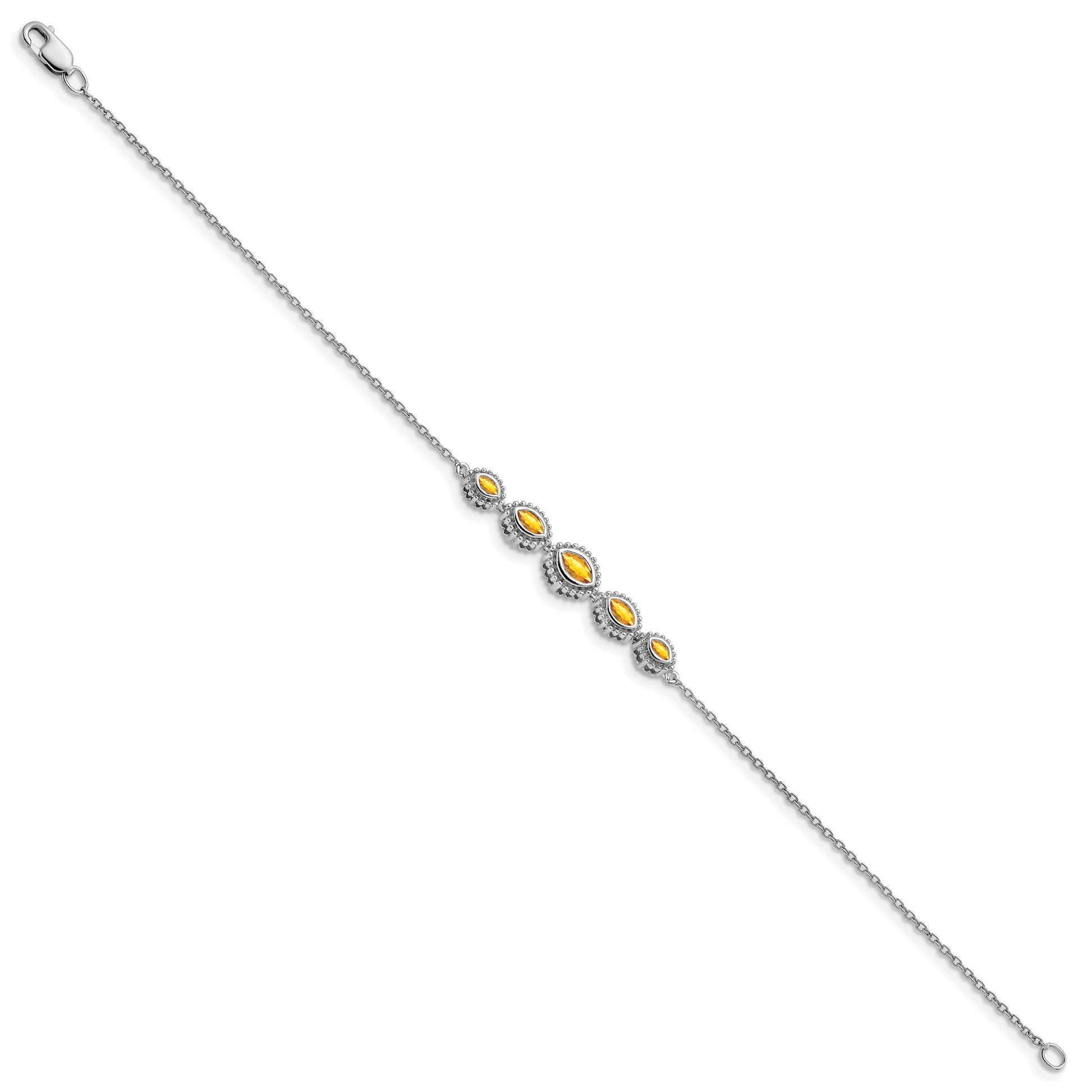 14k White Gold Complete 5-Stone Bezel-set Marquise Citrine and Chain 7 inch Bracelet