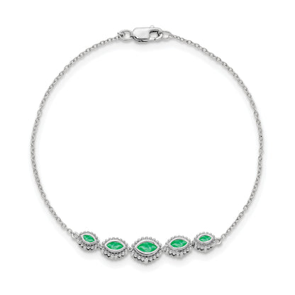 14k White Gold Complete 5-Stone Bezel-set Marquise Emerald and Chain 7 inch Bracelet