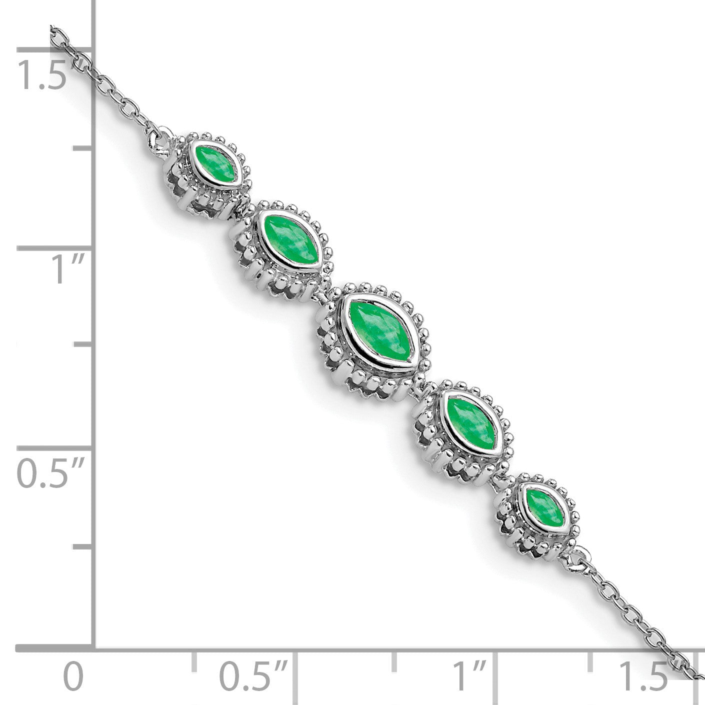 14k White Gold Complete 5-Stone Bezel-set Marquise Emerald and Chain 7 inch Bracelet