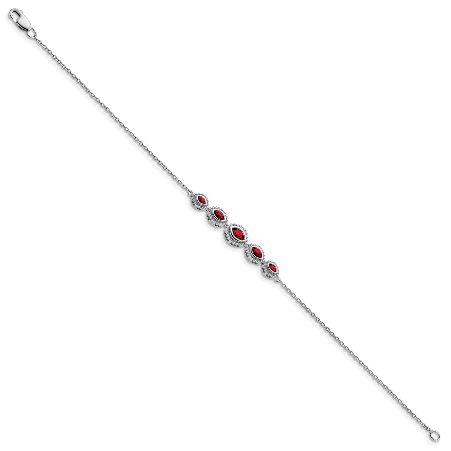 14k White Gold Complete 5-Stone Bezel-set Marquise Garnet and Chain 7 inch Bracelet