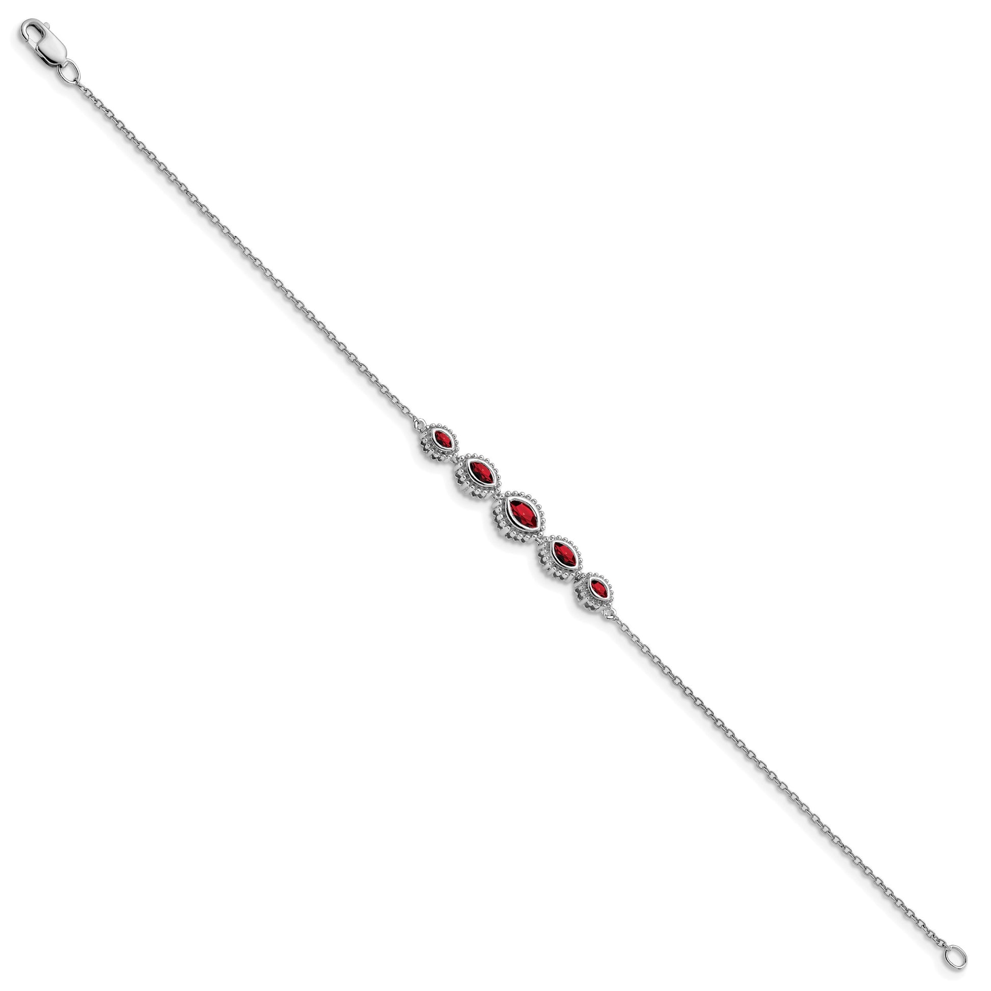 14k White Gold Complete 5-Stone Bezel-set Marquise Garnet and Chain 7 inch Bracelet