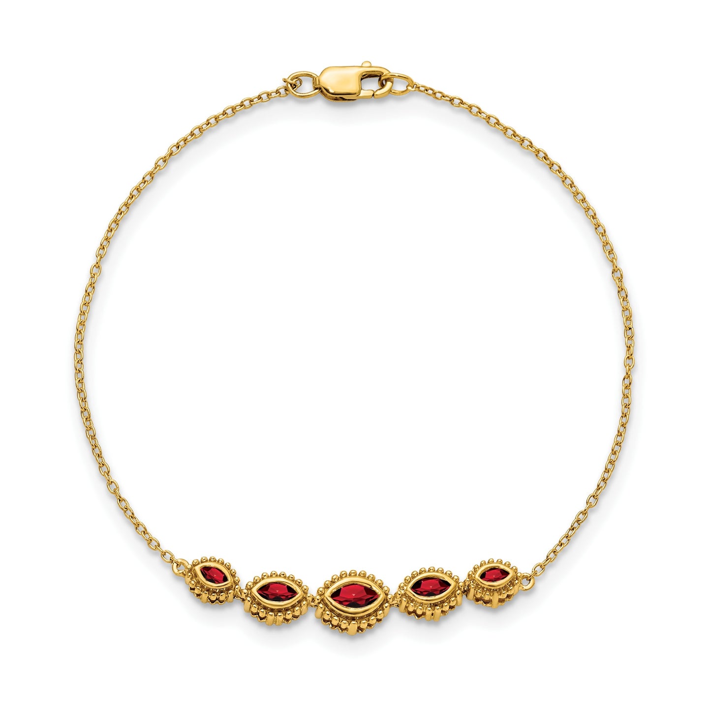 14k Complete 5-Stone Bezel-set Marquise Garnet and Chain 7 inch Bracelet