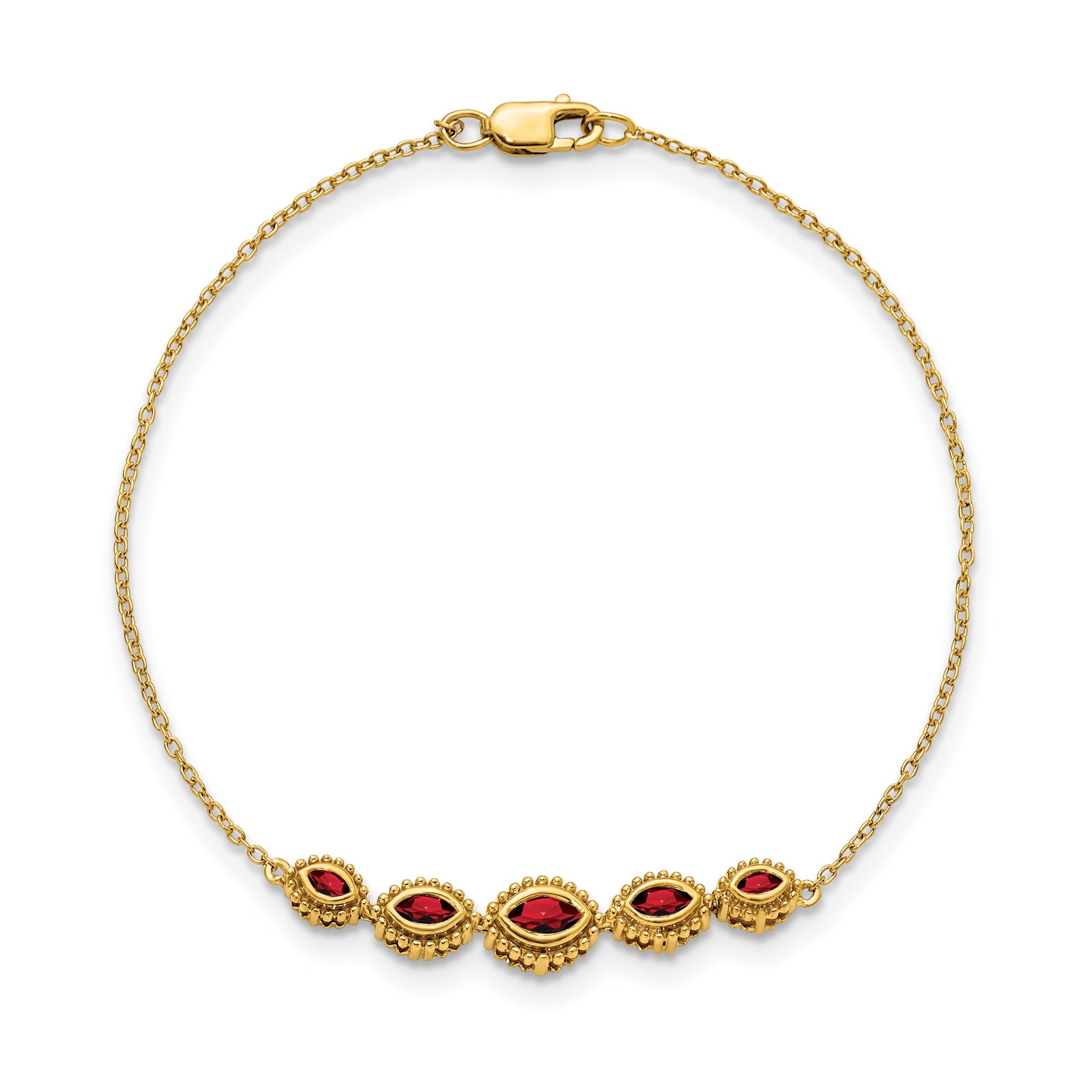 14k Complete 5-Stone Bezel-set Marquise Garnet and Chain 7 inch Bracelet