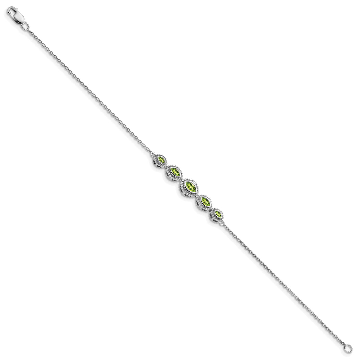 14k White Gold Complete 5-Stone Bezel-set Marquise Peridot and Chain 7 inch Bracelet