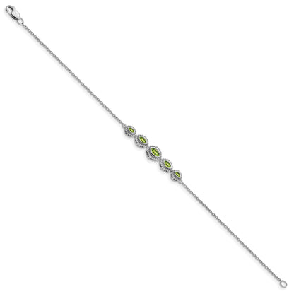 14k White Gold Complete 5-Stone Bezel-set Marquise Peridot and Chain 7 inch Bracelet