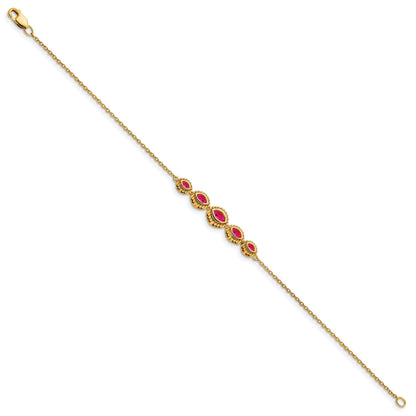 14k Complete 5-Stone Bezel-set Marquise Ruby and Chain 7 inch Bracelet