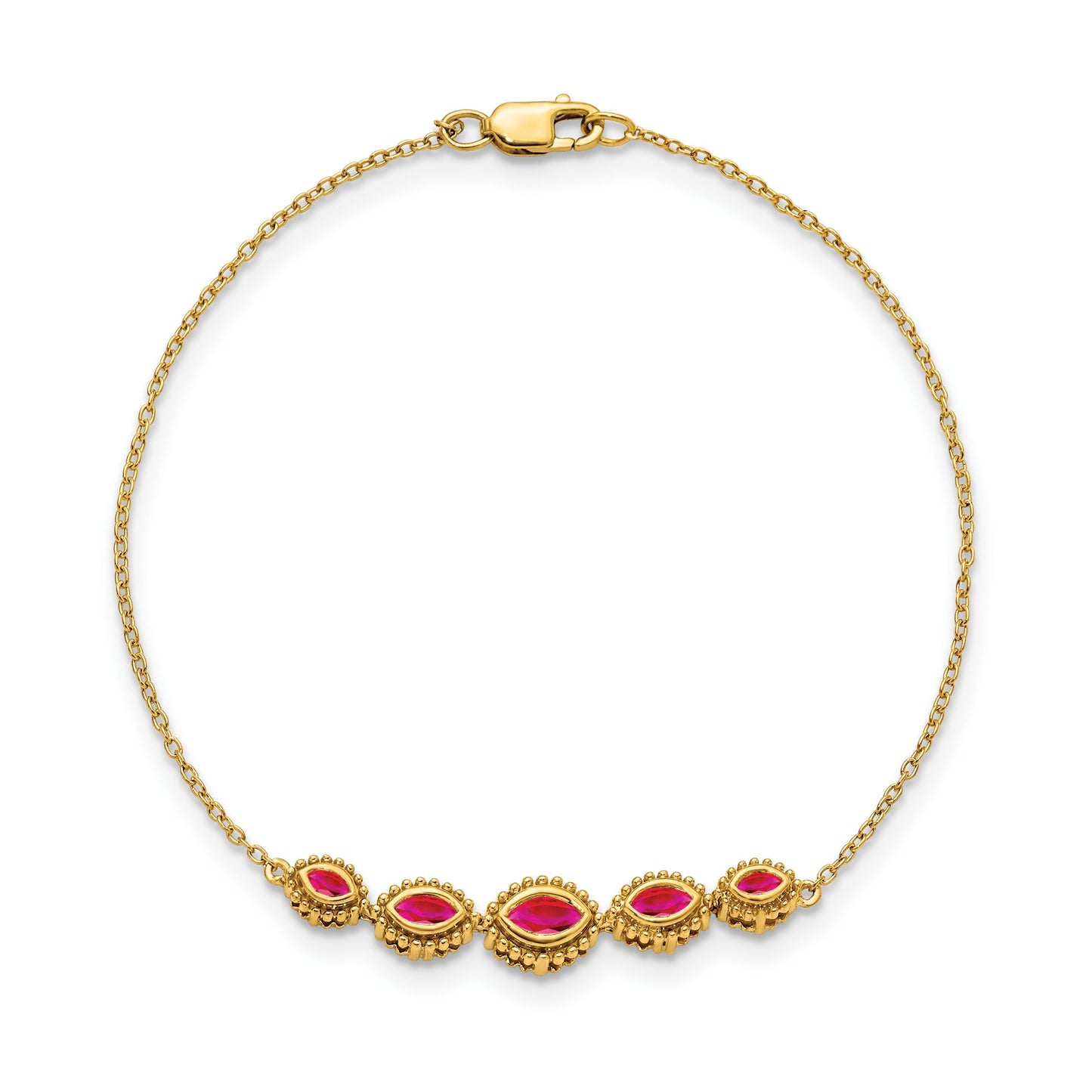 14k Complete 5-Stone Bezel-set Marquise Ruby and Chain 7 inch Bracelet