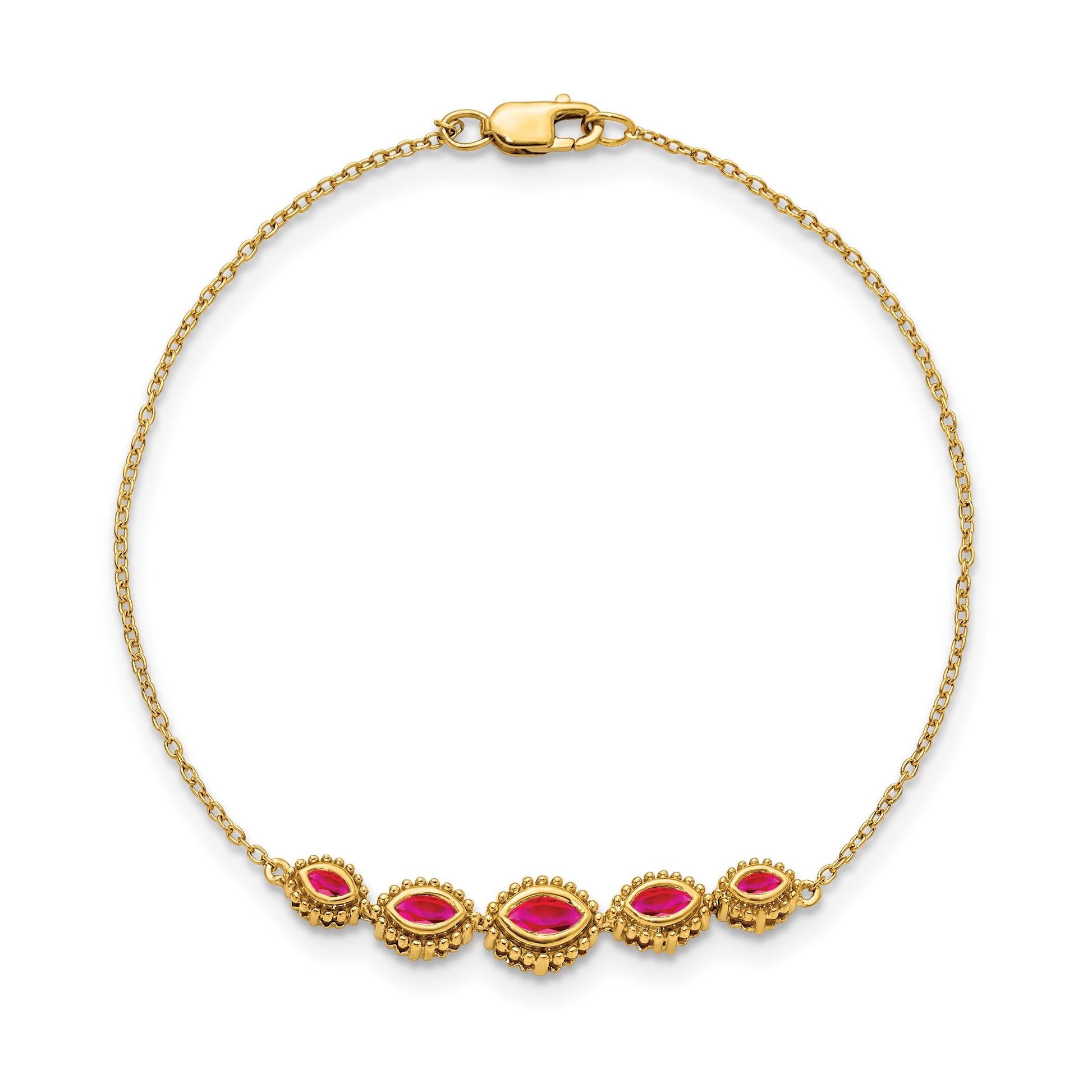 14k Complete 5-Stone Bezel-set Marquise Ruby and Chain 7 inch Bracelet