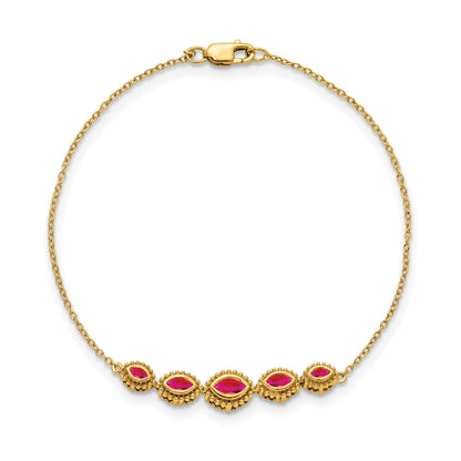 14k Complete 5-Stone Bezel-set Marquise Ruby and Chain 7 inch Bracelet