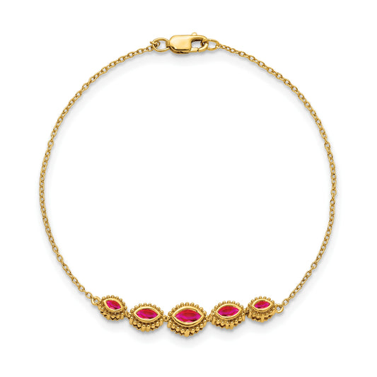 14k Complete 5-Stone Bezel-set Marquise Ruby and Chain 7 inch Bracelet