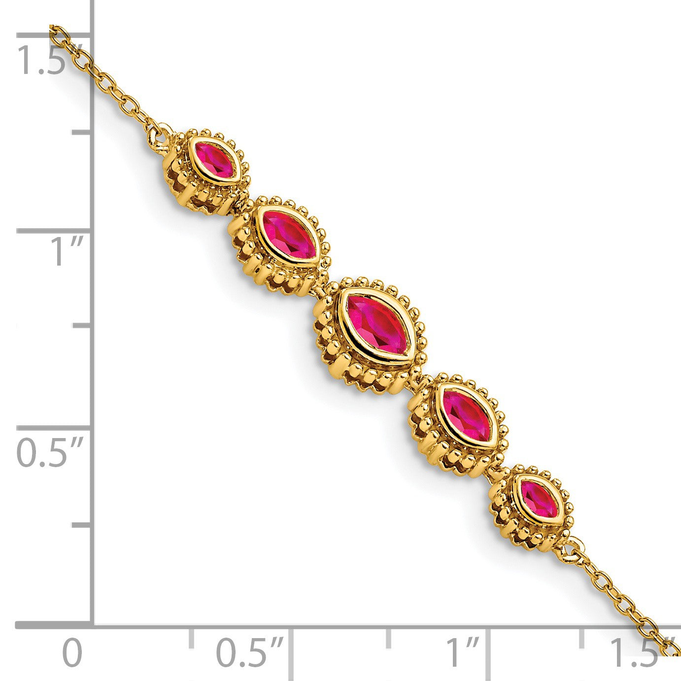 14k Complete 5-Stone Bezel-set Marquise Ruby and Chain 7 inch Bracelet