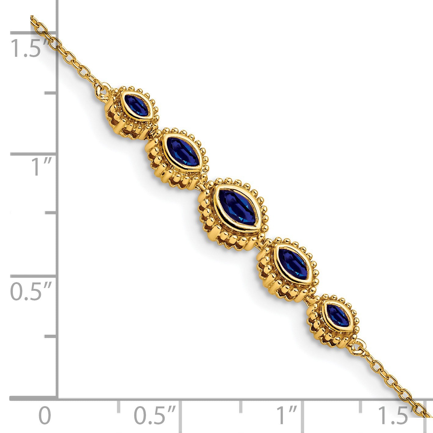 14k Complete 5-Stone Bezel-set Marquise Sapphire and Chain 7 inch Bracelet