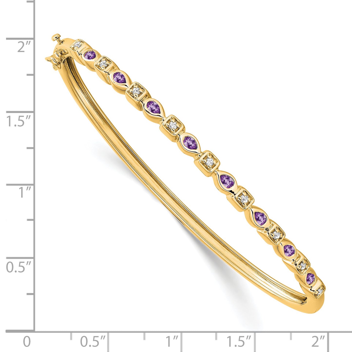 14k Complete Amethyst and 1/10 carat Diamond Hinged Bangle Bracelet