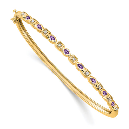 14k Complete Amethyst and 1/10 carat Diamond Hinged Bangle Bracelet