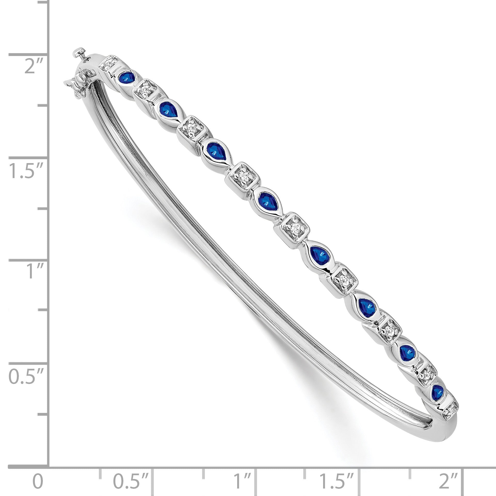 14k White Gold Complete Sapphire and 1/10 carat Diamond Hinged Bangle Bracelet