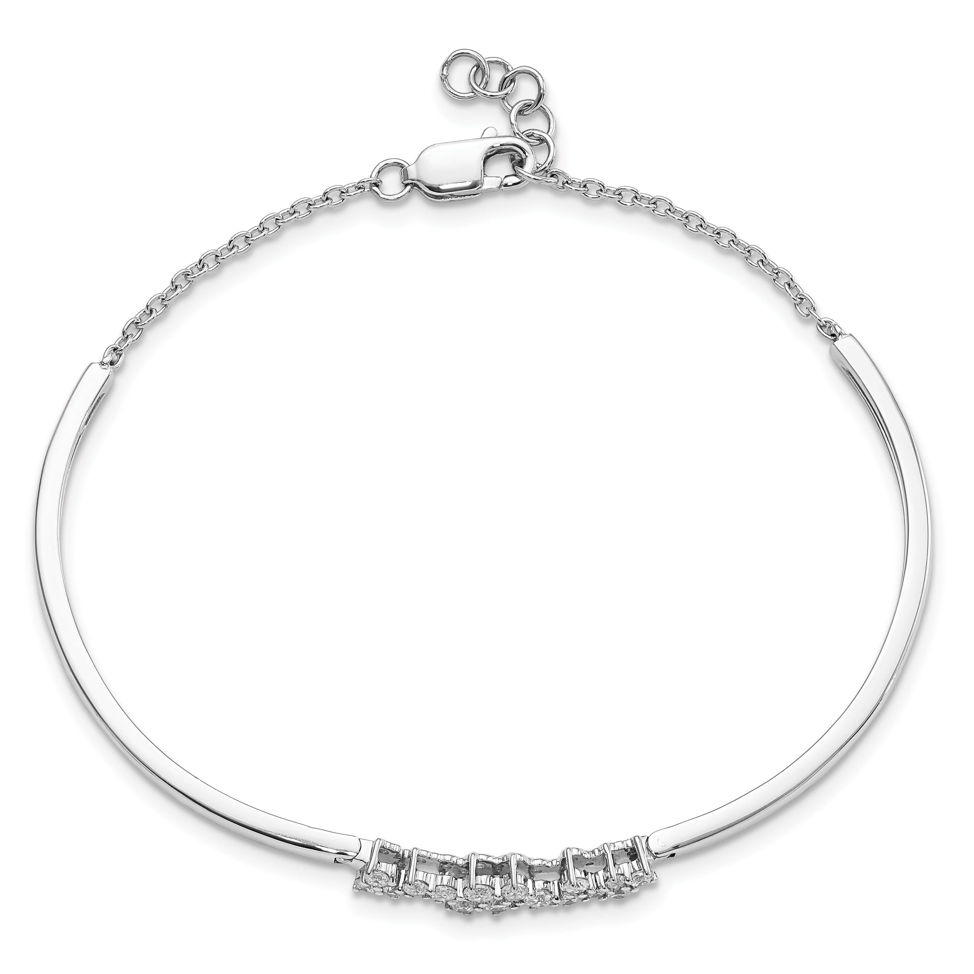 14k White Gold Complete 1/2 carat Diamond Half-Bangle 7 inch Bracelet with 0.5 inch Extender