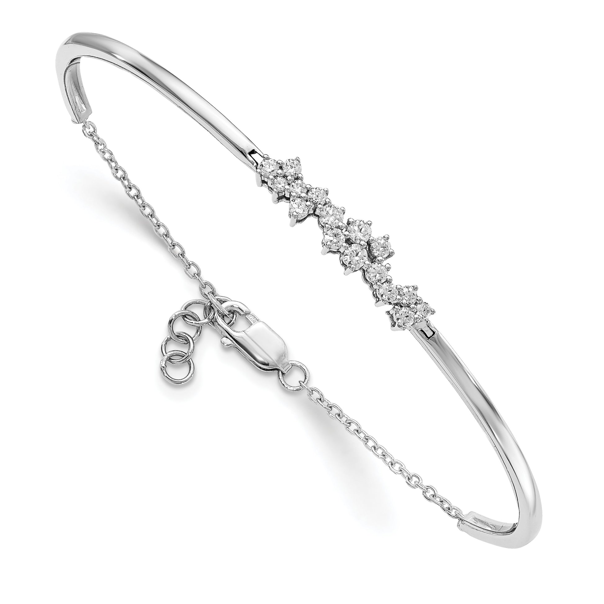14k White Gold Complete 1/2 carat Diamond Half-Bangle 7 inch Bracelet with 0.5 inch Extender