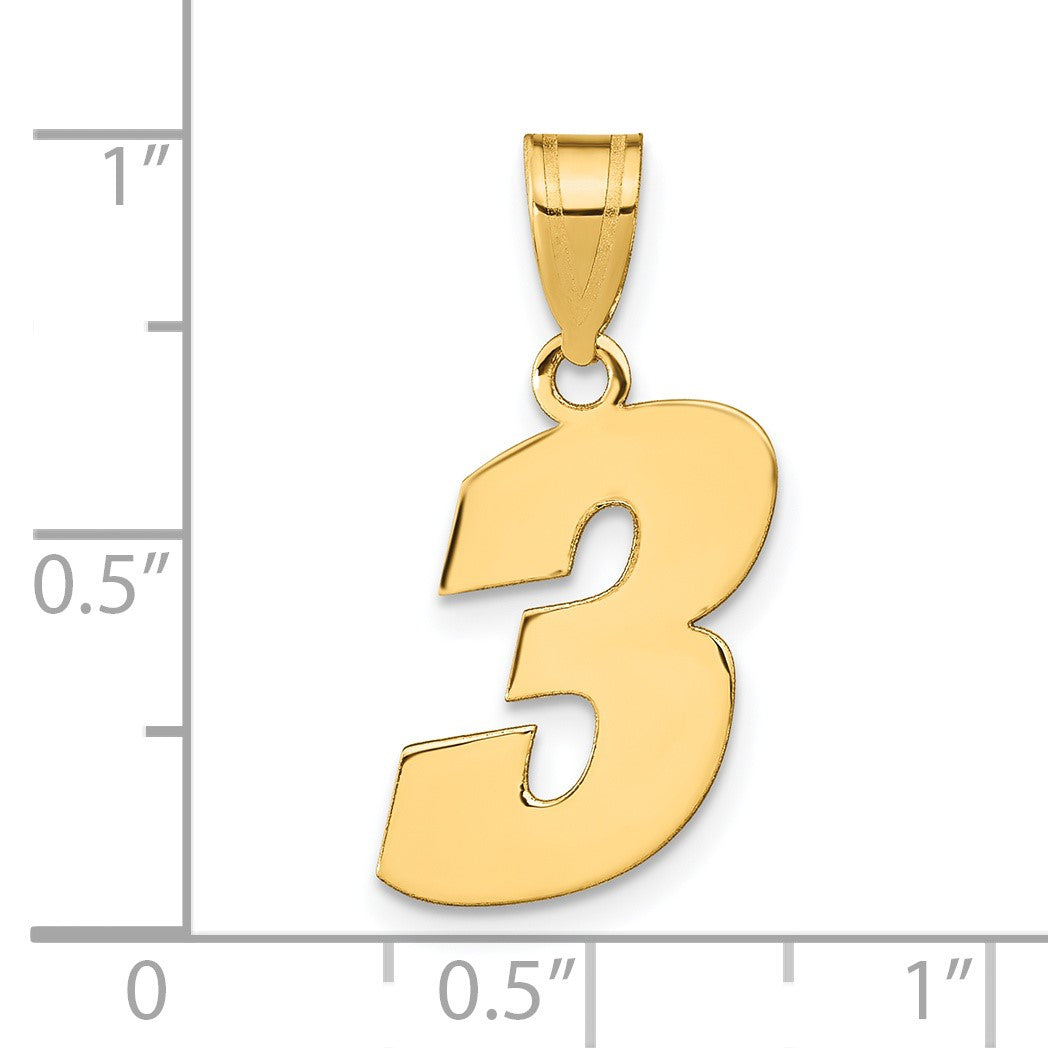 14k Polished Block Number 3 Pendant