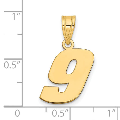 14k Polished Block Number 9 Pendant