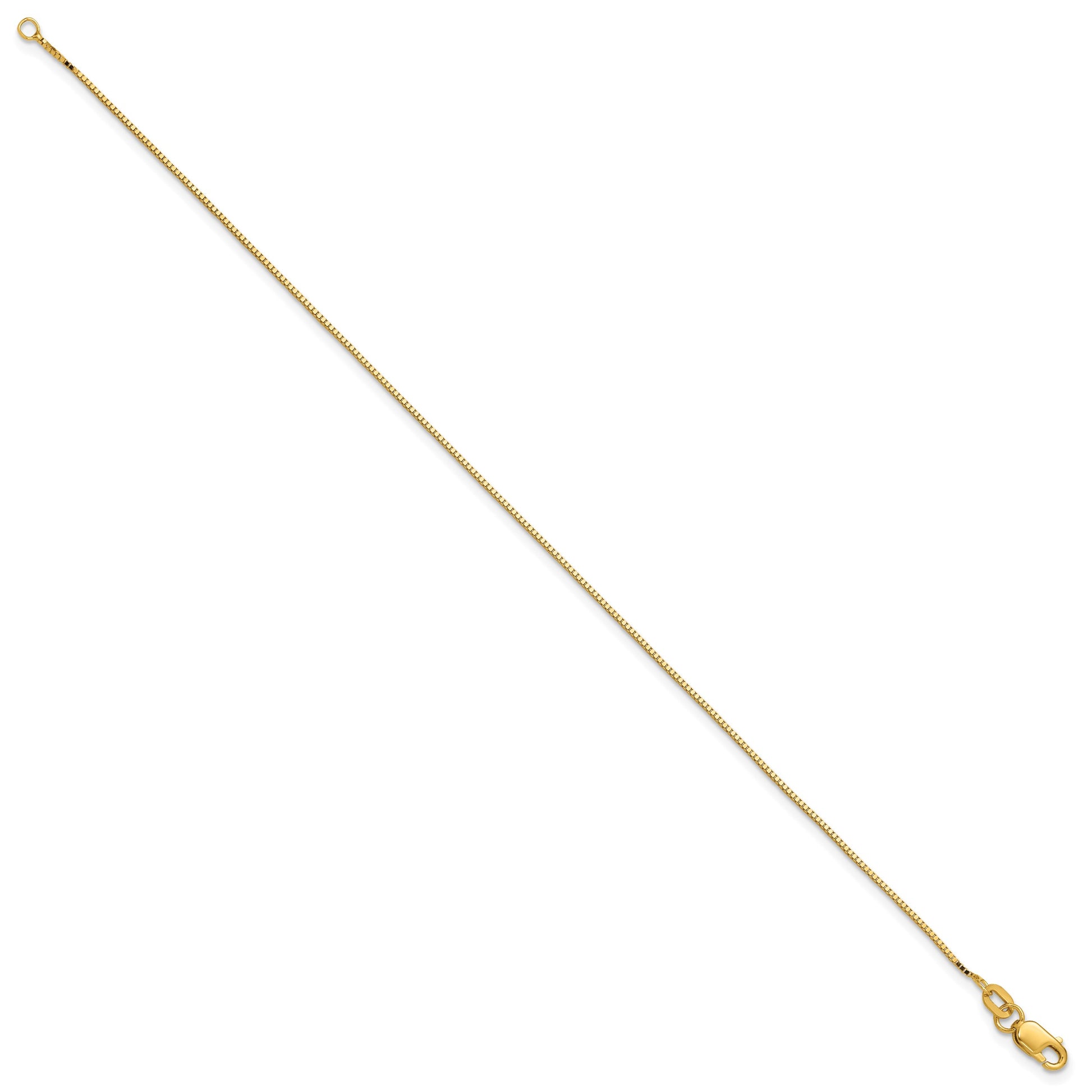 14K 9 inch .9mm Box with Lobster Clasp Anklet