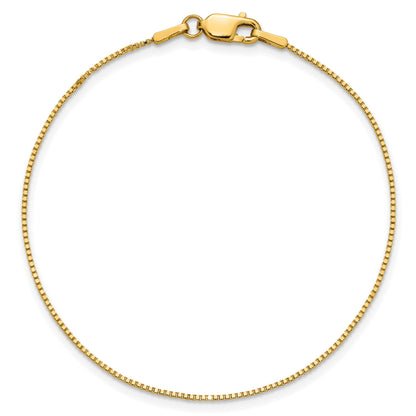 14K 9 inch .9mm Box with Lobster Clasp Anklet