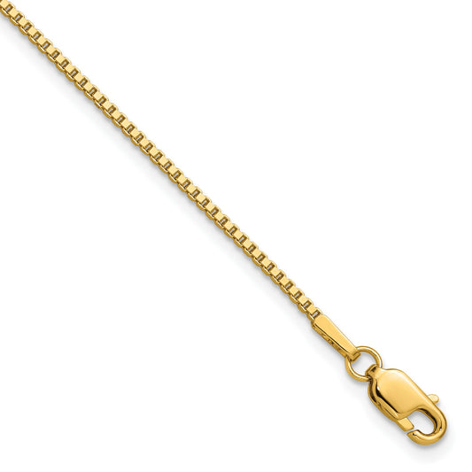 14K 9 inch 1.4mm Box with Lobster Clasp Anklet