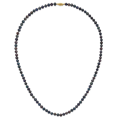 14k 5-6mm Black Near-Round Freshwater Cultured Pearl 24 inch Necklace