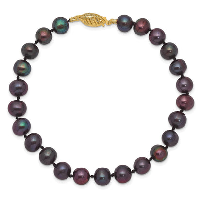 14k 6-7mm Black Near-Round Freshwater Cultured Pearl 7.5 inch Bracelet